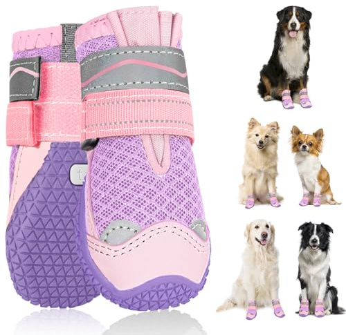 SlowTon Bottes de Protection Respirables et Antidérapantes pour Chiens - Réglables, Lavables