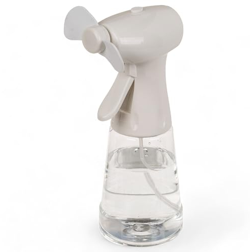 MIJOMA Sprühflasche mit Ventilator, ca. 22 cm, in Hellgrau und Dunkelgrau erhältlich, batteriebetrieben, ideal für heiße Sommertage, tragbare Abkühlung, Sprühventilator für unterwegs (Hellgrau)