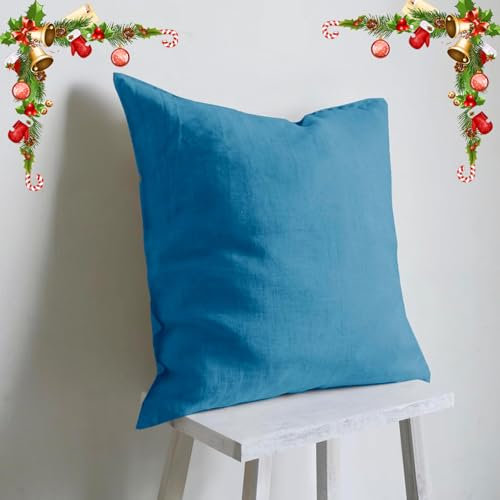 CHUFFED Kissenbezug 80x80 (Set mit 2) - Kissenbezüge aus Leinen Baumwolle- Für Kissen 80 x 80 cm Kissenhülle - Kissenbezug -Oeko-Tex-Zertifiziert, Blau, Umschlag Verschluss, Kein Reißverschluss.