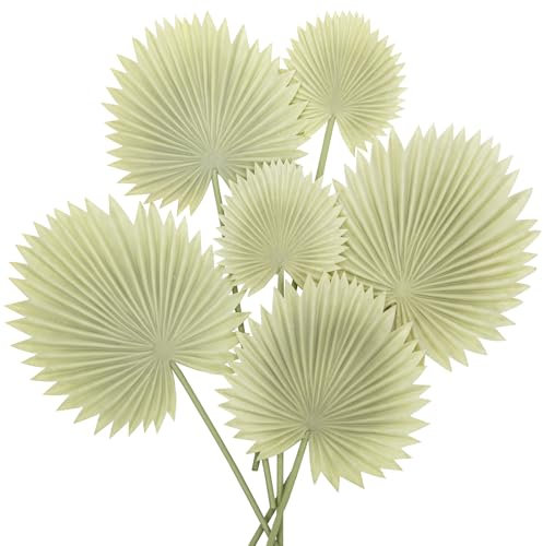 Briful 2er Set Künstliche Palmwedel Deko – Palmenblätter in Natur, Grün, Gold & Creme – Boho Deko für Vase, Hochzeitsdeko & Wohnzimmer – Kunstblätter für Tropische Dekoration