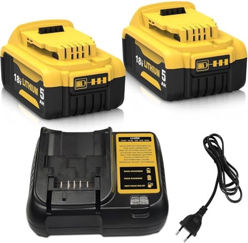 TOPBATT 2pcs 5000mAh sostituzione per Dewalt batteria 18V + 1pcs 10.8~20V 3A DCB107 per Dewalt caricabatterie con indicatore LED
