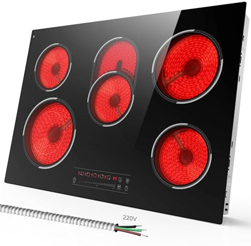 30 Inch Electric Cooktop, 5 Burner Ceramic, 8400W, Hardwired, No Plug