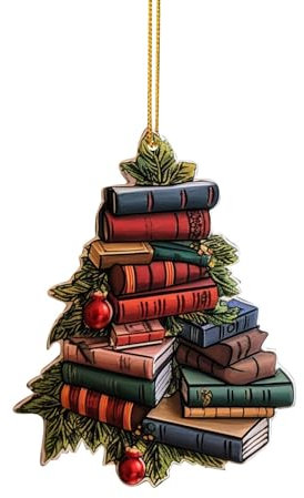 Mymyguoe Weihnachten Deko Buchliebhabe Ornament 2024 Weihnachtsbaum Anhänger Weihnachtsbuch Acrylverzierung Weihnachten Bücherregal Weihnachtsbaum Anhänger Weihnachten Deko