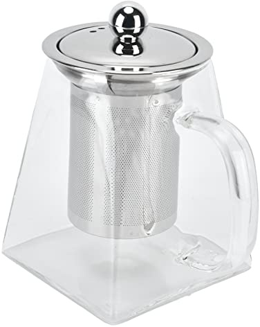 Glass Tea Kettle, Transparent Glass Teapot, Heat Resistant Tea Kettle, Stovetop Safe Tea Brewer with Removable Mesh Filter Tea Infuser Pitcher Tea Maker for Home Office Hotel