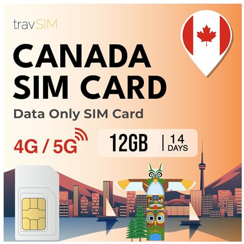 travSIM SIM Karte Kanada | 10 GB Mobile Daten mit 4G/5G Highspeed | 15 Tage lang gültig | Daten SIM Karte für Kanada | Prepaid Reise-SIM für Freizeit- und Geschäftsreisende | Einfache Aktivierung