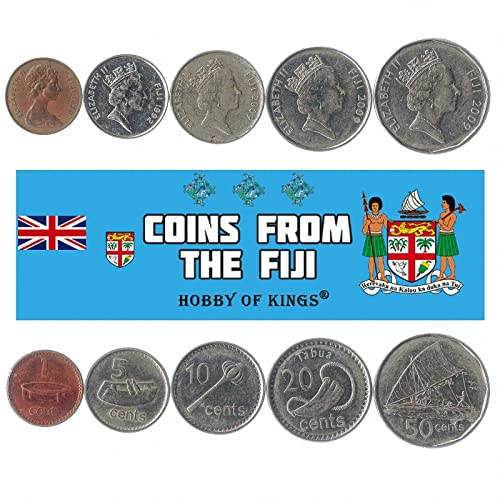 Fiji 5 Mixed Coins | 1-50 Cents | Fijian Currency Since 1969