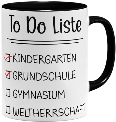 OM3® 5. Klasse Tasse mit To Do Liste - Sextaner Gymnasium Gymi - Schulstart - Keramik Becher - 325ml - Beidseitig Bedruckt - Schwarz