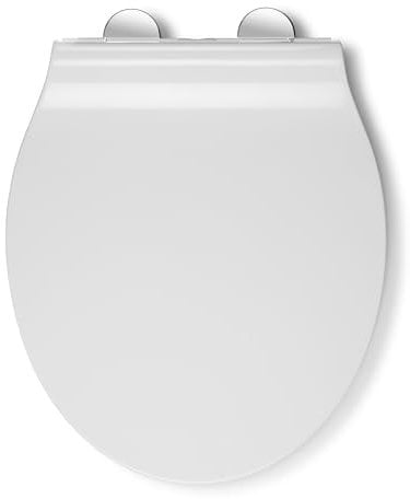 Croydex Orta Slimline Soft Close Toilet Seat - Quick Release Button for Easy Cleaning and Adjustable Hinges with Top and Bottom Fixings Included, Antibacterial Treated Plastic Toilet Seat (White)