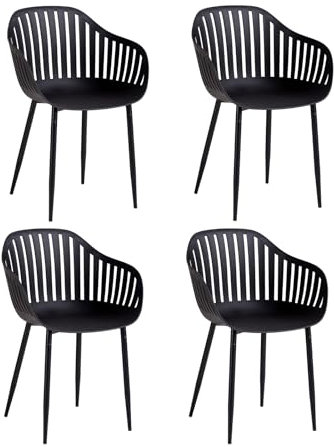 JZGORC Pack de 4 Silla de Comedor, Sillas de Cocina con Reposabrazos, con Respaldo Hueco y Asiento de Polipropileno, Adecuada para Salón, Balcón, Jardín - Negro