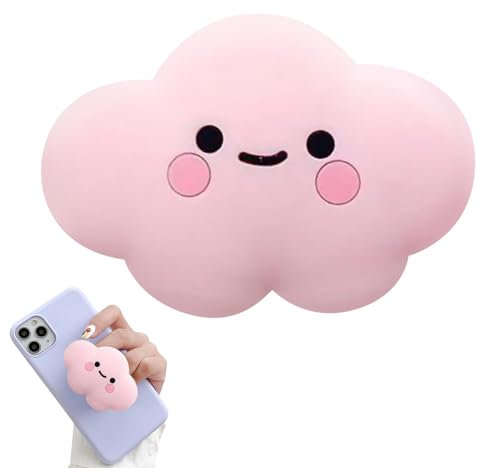 Phone Ring Holder, Pink Clouds Silicone Mobile Phone Grip Stand, Universal Cute 2d Clouds Cell Phones Holder, Collapsible Expandable Cell Telephone Accessory for Phones and Tablets