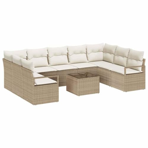 vidaXL 10-teiliges Garten-Sofa-Set mit Kissen - Modulares, beiges Poly-Rattan für gemütliche Sitzplätze. Stylisch und wetterfest, perfekt für die Terrasse, die Lounge oder den modernen Sommer.
