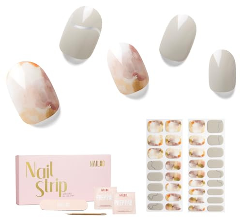 NAILOG Semi Cured Gel Nail Strips 34 pcs Nail Stickers -Like A Painting | 34 Strips In 17 Sizes, DIY Salon-Quality Gel Nails, Glossy, Long-Lasting, HEMA-Free, Vegan, Easy & Safe