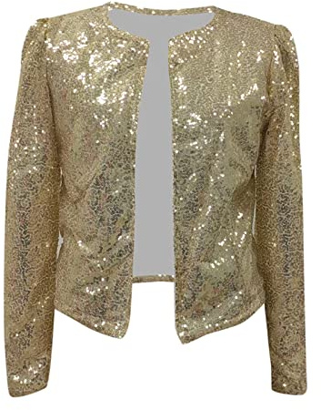 Vhersily Blazer à paillettes en or pour femme avec paillettes de grande taille Cardigan élégant de soirée Cardigan Boléro Tempérament, de Baseball, à la mode pour carnaval, Halloween, doux et chaud