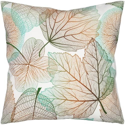 Espamira Kissenhülle Kissenbezug 40 x 40 Herbst Dekokissen Blätter Türkis Sofakissen Herbstlich Kissen Sofakissen Bezug Weich