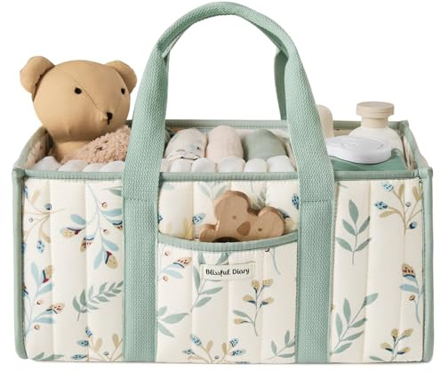 Blissful Diary Organizador de cambiador para bebé, Cesta de Almacenamiento Elegante para Necesidades de Recién Nacidos y Estación de Pañales, Regalo de Baby Shower, Verde Hoja de Salvia