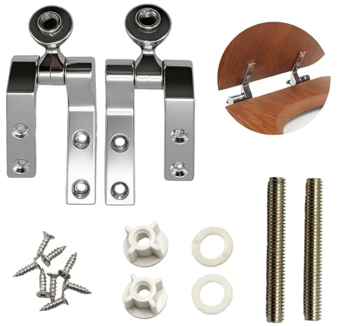 Loszaral Universal Toilet Seat Hinges Replacement Kit - Chrome-Plated Metal Hinge Set with Bolts, Screws, Nuts for Most WoodenToilet Seats - Easy Install Bathroom Hardware Fittings