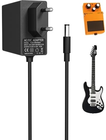 Binamao 9V 1A Fuente de Alimentación para Pedal de Guitarra, Centro Negativo Manguito Positivo, Adaptador de Alimentación para Behringer/JOYO/Casio Keyboard, Corriente Cargador para Pedal de Efectos