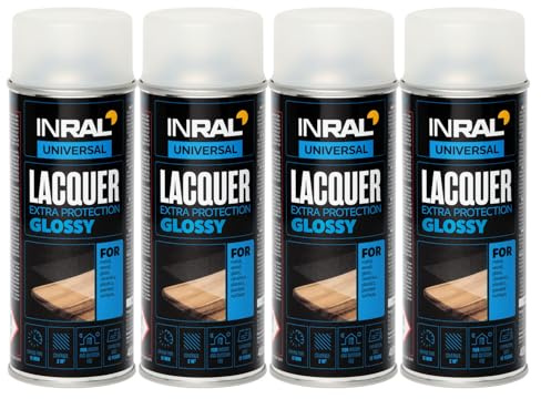 INRAL Acryllack Spray – Schnell Trocknendes Glänzend Klarlack Spray Wasserfest 4x400 ml – Idealer Sprühlack für Acryllackierung – Hitze- und Kratzfester UV Lack für Heimwerker, Handwerker und Künstler