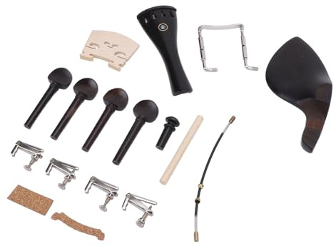 POENVFPO Kit di Accessori per Violino da 15 Pezzi, Set di Parti in Ebano con Mentoniera, Ponte, Piroli, Accordatori Fini per Violini 3/4 e 4/