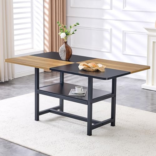 LORISMAI Rechteckiger Esstisch im Industriedesign, 160x90x76 cm, für 4-6 Personen, braun/schwarz, mit multifunktionalem Abstellregal, für Wohnzimmer, Küche & Essbereich