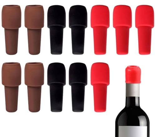 Tappi per Vino 12 PCS Tappo Riutilizzabile per Bottiglie di Vino Spumante, Tappi per Bottiglie di Vino, Tappo in Silicone per Bottiglie di Vino per Birra, Champagne, Prosecco, Uso Domestico (A)