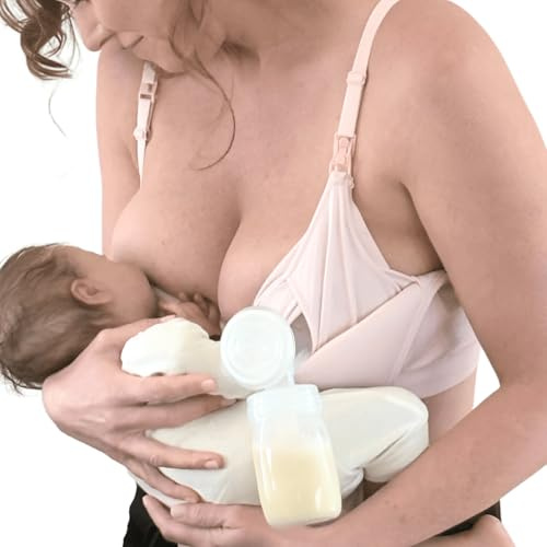 Supermom Silhouette with Light Fixed Pads, Pumping Bra Hands Free, Adjustable Pumping & Nursing Bra for All Breast Pumps, Ballet Slipper, L
