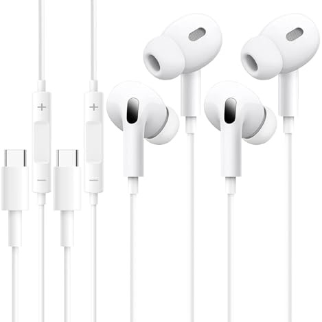USB C Wired Earphones 2 Pack,Apple MFi Certified Type C Headphones In Ear Earbuds for iPhone 15/16/17,iPad,Samsung Galaxy S25/S24/S23/S22/S21,Pixel 7/6,Huawei
