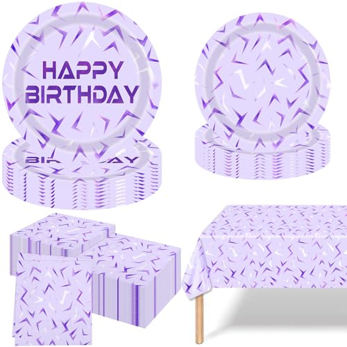 Set de vaisselle de fête violet, kit de vaisselle pour anniversaire, kit de vaisselle rose pour anniversaire, décoration de vaisselle pour anniversaire d'enfant, set de fête pour 10 personnes