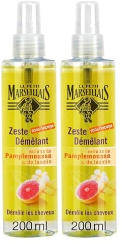 Le Petit Marseillais | Grapefruit & Jasmin Entwirrungsspray (2 x 200 ml) – Entwirrungspflege ohne Ausspülen und ohne Silikon – 95% Inhaltsstoffe natürlichen Ursprungs
