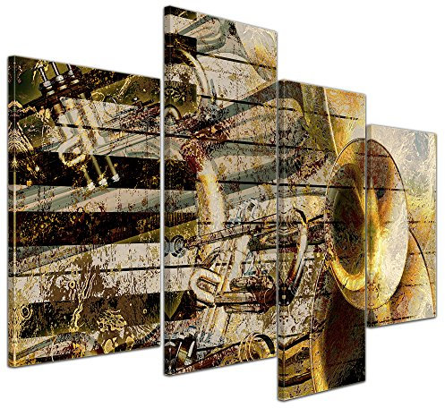 Bilderdepot24 Bild auf Leinwand | Trompete und Piano abstrakt in 120x80 cm 4 tlg. als Wandbild XXL | Wand-deko Dekoration Wohnung modern Bilder | 170561