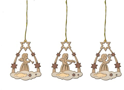 Kuhnert Drechslerei Schmuckanhänger/Baumschmuck - Motiv: Sternenbogen mit Engel im 6er Set - Höha: ca. 7 cm - Made in Germany