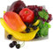 Mix di frutta finta: mela, banana, ciliegie, mango, uva; riproduzione realistica di frutta finta per la decorazione domestica