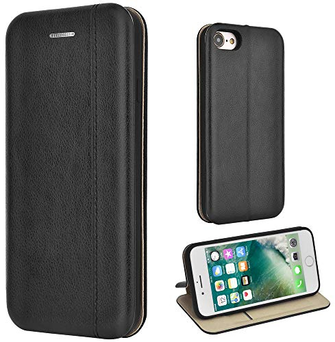 Leaum Handyhülle für iPhone SE 2022 Hülle, iPhone SE 2020 Hülle, iPhone 7 Hülle, iPhone 8 Lederhülle Flip Case Schutzhülle für Apple iPhone 7/8/SE2/SE3 Leder (Schwarz)