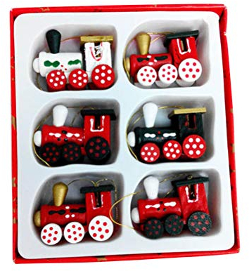 Toyvian Weihnachten Zug Holz Kleiner Zug Deko Christbaumanhänger Kinder Spielzeugeisenbahn Weihnachten Neujahr Deko 6 Stück (Rot)