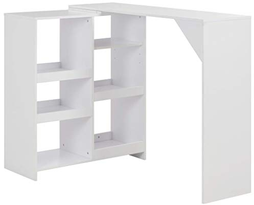 vidaXL Bartisch mit Beweglichem Regal Bartresen Stehtisch Bistrotisch Tresentisch Küchentheke Frühstückstisch Küchentisch Tisch Weiß 138x39x110cm