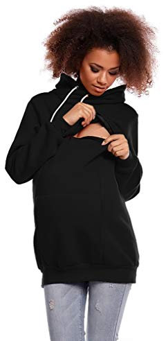 Selente Mummy Love 1479 Damen Kapuzenpullover/Langarmshirt zum Stillen und als Umstandsmode (Made in EU), Sweatshirt Schwarz, Gr. XL