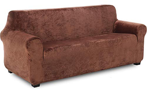 TIANSHU Samt Sesselbezug 3 sitzer,Soft Velvet Plush Couchbezug stilvolle Luxus-Möbelbezüge Anti-Rutsch-High Stretch Sesselbezug(3 Sitzer,Kaffee)