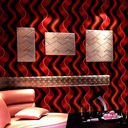 Reflective Wallpaper Popular Dedicated Vertical Stripe Wave Ballroom Theme Room 3D Background Wallpaper-Red Black