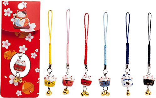 AAF Nommel®, Glückskatze Keramik Anhänger Winkekatze Schlüssel Handyanhänger (Gelb)