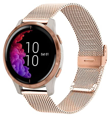 YOOSIDE Armband für Garmin Venu Sq 2 / Venu 2 Plus/Vivoactive 6/ Vivoactive5, Edelstahl Masche Metall 20mm Ersatzarmband für Forerunner 570 42mm, Approach S50 (Roségold)