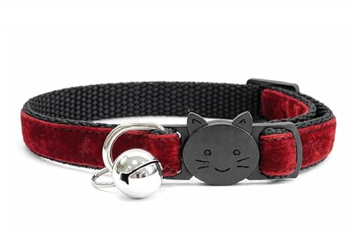 Velvet Cat Collars with Bell | Quick Safety Release Breakaway Buckle | Handmade in the UK | Available in Cat & Kitten Size | Maroon Red Velvet