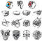 PANTIDE Lot de 15 bagues vintage punk en alliage d'acier inoxydable - Bagues réglables - Motif tête de squelette - Œil du mauvais œil - Griffe de dragon chinoise - Octopus - Rétro - Noir et argent,