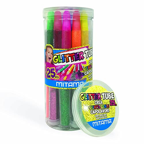 MITAMA - GLITTER TUBE Maxicontenuto da 25 pezzi (12 colle glitter + 11 polverine + 2 colle liquide)