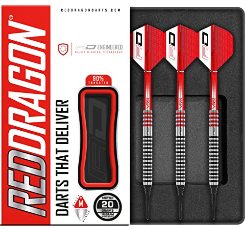 RED DRAGON GT3's Softip 20 gram Tungsten Professional Darts Set with Flights and Nitrotech Shafts (Stems)
