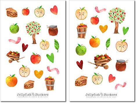 Apfel Sticker Set - Journal Sticker, Planer Sticker, Sticker Äpfel, Apfelbaum, Herbst, Garten, Ernte, Natur, Obst, Essen und Trinken, Rezept