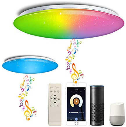 chysongoods Plafonnier 55 W Φ50 cm Compatible avec Alexa Google Haut-parleur Bluetooth Avec Télécommande RGB Réglable Changement de Couleur Pour Chambre à coucher salon bureau et autres environnements
