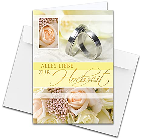 NEUSER PAPIER XXL Glückwunschkarte zur Hochzeit, DIN A4 - große Hochzeitskarte - 1 Stück - Set mit großem Umschlag DIN C4 - Ehering Motiv