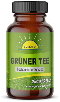 Grüner Tee Extrakt, 240 hochdosierte Kapseln ohne unerwünschte Zusatzstoffe, Bonemis®