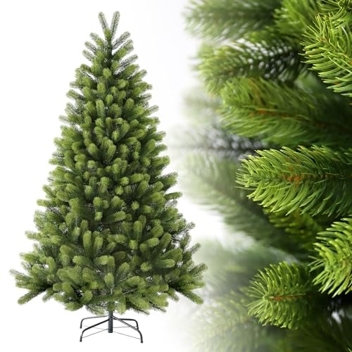 SALCAR 100% PE Spritzguss Weihnachtsbaum Künstlich 180 cm, Künstlicher Tannenbaum mit 762 PE Astspitzen, edle Nordmanntanne, inklusive Handschuhe und Metallständer