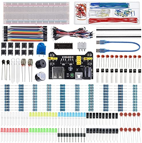 BOJACK 37 Values 480 piezas de componentes electrónicos con módulo de fuente de alimentación, cable de puente, potenciómetro de precisión,compatible con STM32, Raspberry Pi, Arduino